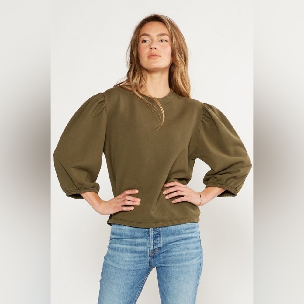 ETICA Marie Puff‎ Sleeve Sweatshirt in Green Size S